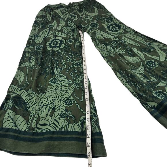 Farm Rio x Anthropologie Floral Jungle Print Wide Leg Satin Pants Green Large - Picture 14 of 15